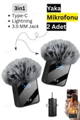 2 Adet F11 Profesyonel Kablosuz Yaka Mikrofonu 3in1 Mikrofon Type-C/Lightning/Jack thumbnail 1