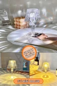 2'li Küçük Boy Kristal Led Masa Lambası Pilli Mini Şeffaf Abajur 12 Cm thumbnail 2