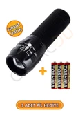 Aluminyum Gövdeli Ledli ve Zoom Özellikli Pilli El Feneri - 3 Adet Pil Hediye thumbnail 2
