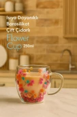 Isıya Dayanıklı Borosilikat Çift Çidarlı Flower Cup Çiçekli Bardak thumbnail 1