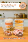 10'lu 2 Lt. Kendinden Kapaklı Derin Dondurucuya Difrize Uygun Saklama Kabı Dolap Düzenleyici thumbnail 1