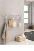 Kendinden Yapışkanlı Güçlü 5 Li Şeffaf Askılık-banyo-mutfak-kapı Arkası thumbnail 1