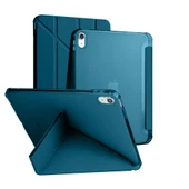 İpad 10.Nesil 10.9 inç 2022 Uyumlu Üçgen Katlanabilir Kalemlikli Yatay Dikey Standlı Akıllı Kılıf  Petrol thumbnail 1