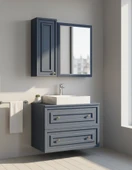 Perge 80 Cm Lavabo Dolabı Mat Safir Blue Led Ayna ve Ayna Yan Dolap Seti thumbnail 3