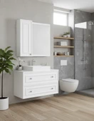 Perge 100 Cm Lavabo Dolabı Mat Beyaz Led Ayna ve Ayna yan dolap Seti thumbnail 4