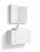 Perge 100 Cm Lavabo Dolabı Mat Beyaz Led Ayna ve Ayna yan dolap Seti thumbnail 1