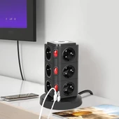 12'li Akım Korumalı Kule Priz Kablosuz Şarj İstasyonu 1-USB 2-TYPE-C thumbnail 4