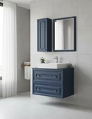 Perge 80 Cm Lavabo Dolabı Mat Safir Blue Led Ayna ve Ayna Yan Dolap Seti thumbnail 2