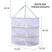 Üç Raflı Bölmeli Açık Havada Güneşte Bitki Meyve Sebze Balık Kurutma Filesi Askısı Aparatı Aleti thumbnail 2