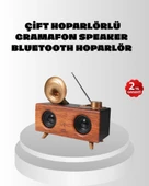 Çift Hoparlörlü Retro Bluetooth Speaker 1800mAh Bataryalı AUX USB SD Kartlı thumbnail 1