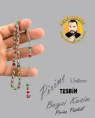 YEŞİL KIRMIZI PİRİNÇ TESBİH BEYZİ KESİM 5,5X8mm thumbnail 1