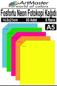 Fosforlu Neon Renkli A5 Fotokopi Kağıdı 50 Adet 1 Paket 14.8x21 cm Fosforlu 5 Renk Parlak Canlı Renkler Neon Fotokopi thumbnail 1