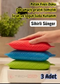 Technow Petek Dokulu Fileli Pratik Temizlik ve Bulaşık Süngeri Renkli  3 Adet thumbnail 1