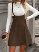 MDB Kadın Askılı Düğmeli Mini Süet Elbise thumbnail 3