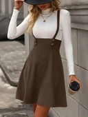 MDB Kadın Askılı Düğmeli Mini Süet Elbise thumbnail 2