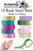 Renkli Simli Bant 10 Adet 1 Paket 10 lu Simli Holgramlı Metalik Hobi Işıltılı Bantı Hediye Dekoratif thumbnail 1