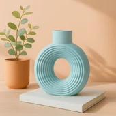 Büyük Yuvarlak Çizgili Vazo 18x16cm thumbnail 2