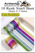 Renkli Simli Bant 10 Adet 1 Paket 10 lu Simli Holgramlı Metalik Hobi Işıltılı Bantı Hediye Dekoratif thumbnail 4
