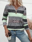 MDB Kadın Uzun Kollu Yakadan Düğmeli çizgili Desenli Süprem Bluz thumbnail 3