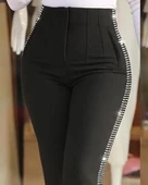 MDB Kadın Yüksek Bel Yanlardan Taş Detaylı Ithal Krep Pantolon thumbnail 2