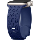 Apple Watch Ultra 1 ve 2 Uyumlu 49mm Leopar Desenli Yumuşak Silikon Kordon  Lacivert thumbnail 1