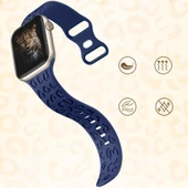 Apple Watch Ultra 1 ve 2 Uyumlu 49mm Leopar Desenli Yumuşak Silikon Kordon  Lacivert thumbnail 2