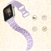 Apple Watch Uyumlu 44 45 46mm Leopar Desenli Yumuşak Silikon Kordon Seri 2 3 4 5 6 Se 7 8 9 10   Lila thumbnail 2