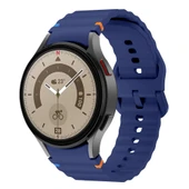 Samsung Galaxy Watch 5 Pro 45mm İle Uyumlu Metal Tokalı Dalgalı Spor Silikon Kordon  Lacivert thumbnail 1