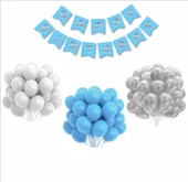 Beyaz, Mavi, Gümüş Balon-Banner Seti thumbnail 1