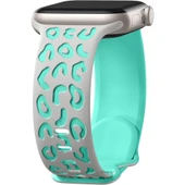 Apple Watch Ultra 1 ve 2 Uyumlu 49mm Leopar Desenli Yumuşak Silikon Kordon  Gri thumbnail 1