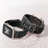 Apple Watch Ultra 1 ve 2 Uyumlu 49mm Leopar Desenli Yumuşak Silikon Kordon  Füme thumbnail 5