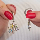 Gümüş Renkli Taşlı Hayat Ağacı Kadın Küpe thumbnail 1