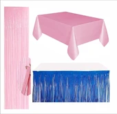 Pembe Masa Örtüsü, Lacivert Masa Eteği, Pembe Arka Fon thumbnail 1