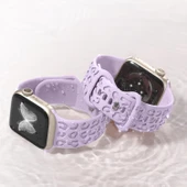 Apple Watch Uyumlu 44 45 46mm Leopar Desenli Yumuşak Silikon Kordon Seri 2 3 4 5 6 Se 7 8 9 10   Lila thumbnail 5