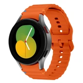 Samsung Galaxy Watch 5 40mm-44mm İle Uyumlu Metal Tokalı Dalgalı Spor Silikon Kordon  Turuncu thumbnail 1