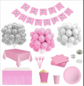 Sofra Setli Pembe Beyaz 8 Kişilik Doğum Günü Seti thumbnail 1