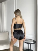 MDB MdbShop İnce Askılı Siyah Saten Şortlu Takım thumbnail 2