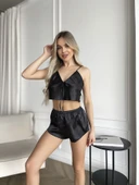MDB MdbShop İnce Askılı Siyah Saten Şortlu Takım thumbnail 1