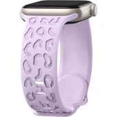 Apple Watch Uyumlu 44 45 46mm Leopar Desenli Yumuşak Silikon Kordon Seri 2 3 4 5 6 Se 7 8 9 10   Lila thumbnail 1