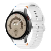 Samsung Galaxy Watch 5 Pro 45mm İle Uyumlu Metal Tokalı Dalgalı Spor Silikon Kordon  Beyaz thumbnail 1