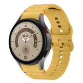 Samsung Galaxy Watch 5 Pro 45mm İle Uyumlu Metal Tokalı Dalgalı Spor Silikon Kordon  Sarı thumbnail 1