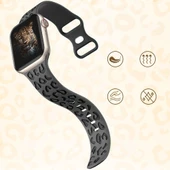 Apple Watch Ultra 1 ve 2 Uyumlu 49mm Leopar Desenli Yumuşak Silikon Kordon  Füme thumbnail 2