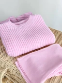 Pembe Fırfır Detaylı Kombin Takım – Örme & Gömlek Kumaş Üst + Boru Paça Alt thumbnail 4