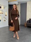 MDB Kadın Uzun Kollu Bisiklet Yaka Midi Modal Elbise thumbnail 2
