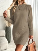 MDB Kadın Uzun Kollu Yuvarlak Yaka Mini Triko Elbise thumbnail 4