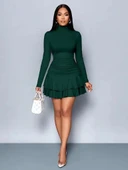 MDB Kadın Uzun Kollu Balıkçı Yaka Mini Fırfırlı Sandy Elbise thumbnail 3