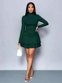 MDB Kadın Uzun Kollu Balıkçı Yaka Mini Fırfırlı Sandy Elbise thumbnail 1
