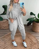 MDB Kadın Uzun Kollu Balıkçı Yaka önden Düğmeli Bluz Ve Pantolon Yumoş Ikili Takım thumbnail 1