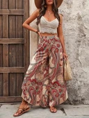 MDB Kadın Yüksek Bel Beli Lastikli Desenli Geniş Paçalı Süprem Pantolon thumbnail 5