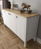 Lumera İskandinav Konsol 4 Kapaklı 6 Bölmeli MDF Profil Ayaklı 180 Cm Konsol - Wood Beyaz thumbnail 4